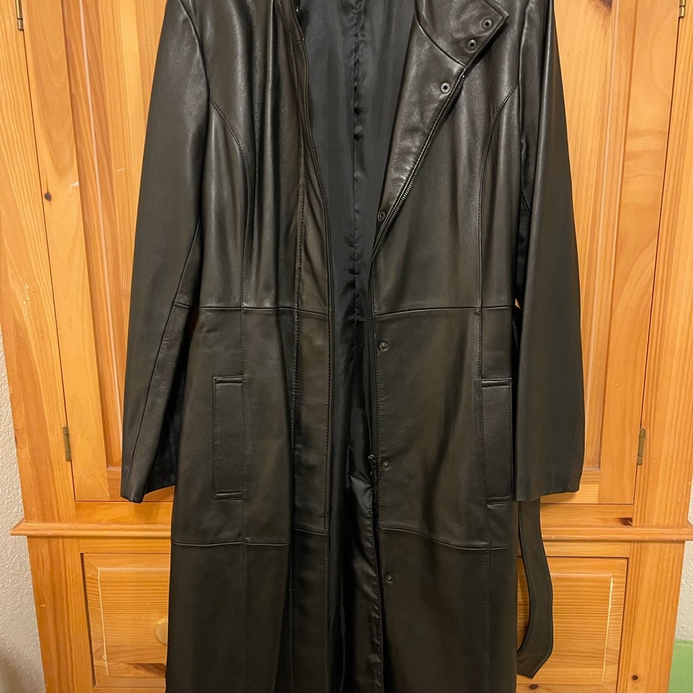 Calvin Klein Long Black Leather Coat